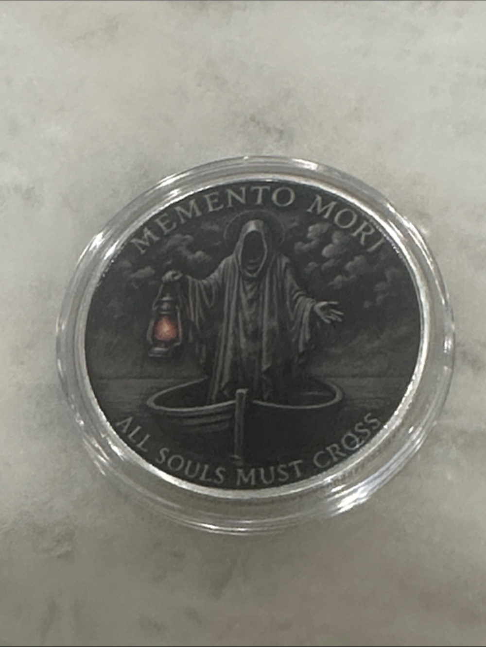 Memento Mori Decorative Coin - Black and Silver